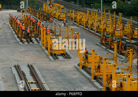 Il cantiere a Bourne End in agosto 2003. Da questa area è stato creato un campo verde sito per assemblare la Bourne End scavalcamenti durante il West COA Foto Stock