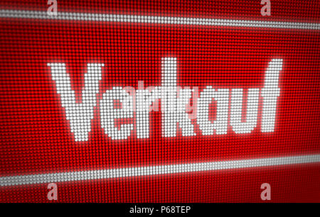 Verkauf (in vendita in tedesco) titolo sul grande display a LED. Messaggio promozionale 3d'illustrazione. Foto Stock