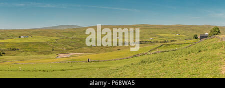 North Pennines AONB paesaggio panoramico, a ovest verso sud-ovest su Harwood, Teesdale superiore da Greenhills Farm Foto Stock