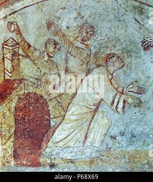 Il murale intitolato "La lapidazione di Santo Stefano". Datata 859 A.D. Foto Stock