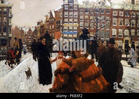 Pittura intitolata 'Il Singel ponte all'Paleisstraat in Amsterdam". Dipinto da George Hendrik Breitner (1857-1923). Datata 1898 Foto Stock