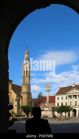 Ungheria Sopron, la piazza principale, la chiesa benedettina, Trinità Colonna, Foto Stock