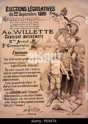 1889 Francese Cartellone elettorale per il candidato antisemitic Adolphe Willette. Foto Stock