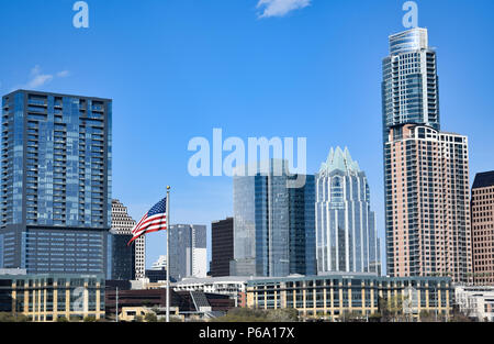 La piccola parte del crescente skyline di una delle più ambite luoghi a vivere negli Stati Uniti, Austin, Texas. Foto Stock