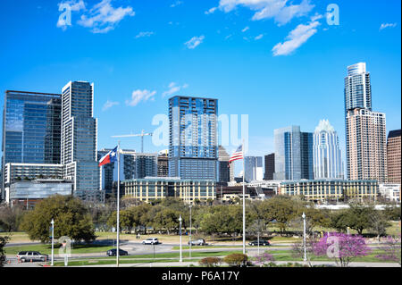 La piccola parte del crescente skyline di una delle più ambite luoghi a vivere negli Stati Uniti, Austin, Texas. Foto Stock