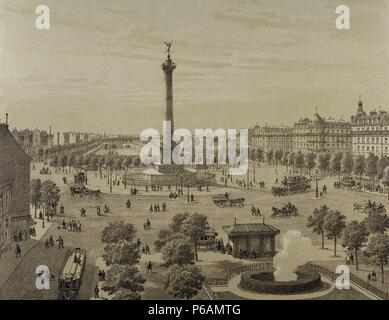 La Francia. Parigi. Place de la Bastille e la Colonna di Luglio. 1878. Incisione del XIX secolo. Foto Stock