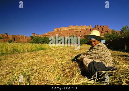 Casbah de Aït Benhaddou (S.XVI). Cordillera del Atlas. Marruecos. Maghreb. L'Africa. Foto Stock