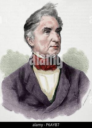 Justus von Liebig (1803-1873). Chimico tedesco. Ha lavorato sulla organizzazione della chimica organica. Incisione di A. Neumann. "Nuestro Siglo", 1883. Colorati. Foto Stock