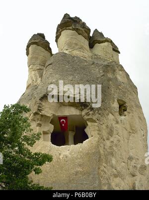 La Turchia. Cappadocia. Pasabaglari. Monk's Valley. Casa grotta. Dettaglio. Anatolia centrale. Foto Stock