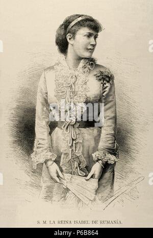 Elisabetta di Wied (1843-1916). Regina consorte di Romania. Incisione di Dufourneau in spagnolo e illustrazione americana, 1883. Foto Stock