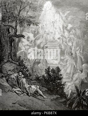 Il Vecchio Testamento. Giacobbe. Il patriarca e profeta. Jacob's Dream. Genesi. Capitolo XXVIII. Incisione di Gustave Dore. Xix secolo. Foto Stock