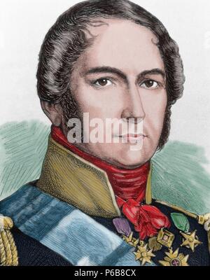 Leopoldo I del Belgio (1790-1865). Nel 1831 il primo re dei Belgi, seguendo il Belgio è indipendente dai Paesi Bassi. Incisione. Colorati. Foto Stock