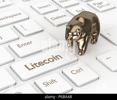 3D render della tastiera del computer con pulsante litecoin e orso. Concetto Cryptocurrencies. Foto Stock