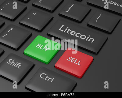 3D render della tastiera del computer con pulsante LITECOIN. Concetto Cryptocurrencies. Foto Stock