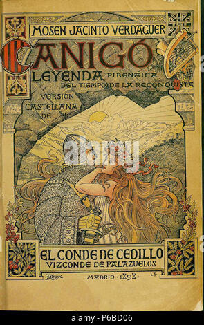 1898, Canigó, leyenda pirenaica del tiempo de la Reconquista, de Verdaguer, edición en castellano del Conde de Cedillo, ilustración de Arija. Foto Stock