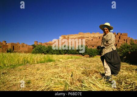 Casbah de Aït Benhaddou (S.XVI). Cordillera del Atlas. Marruecos. Maghreb. L'Africa. Foto Stock