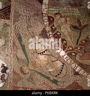 Dettaglio la tappezzeria della creazione, XI secolo, romanico. Museo: Museo Catedralicio de la Catedral de Girona. Foto Stock