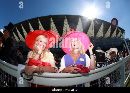 Ascot, Gran Bretagna, elegantemente vestito donna che indossa un cappello in corrispondenza di una corsa di cavalli Foto Stock