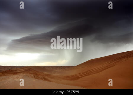 Dubai, Emirati arabi uniti, pioggia nel deserto Foto Stock