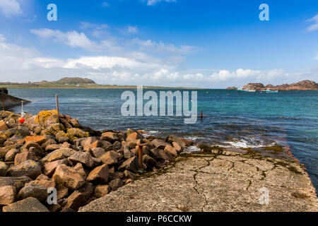 Il molo di originale e di uno scalo a Fionnphort sul suono di Mull, Argyll and Bute, Scotland, Regno Unito Foto Stock