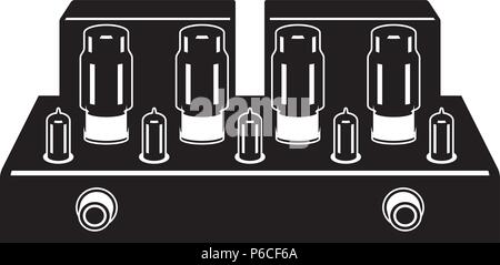 Apparecchiature audio per l'esperienza musicale. Vettore di prospettiva. Amplificatore del tubo Illustrazione Vettoriale