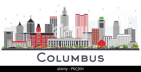 Columbus Ohio Skyline con edifici grigi isolati su bianco. Illustrazione Vettoriale. Viaggi di affari e di turismo con il concetto di architettura moderna. Illustrazione Vettoriale