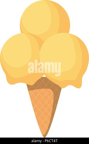 Cono Gelato con tre scoop su sfondo bianco, illustrazione vettoriale Illustrazione Vettoriale