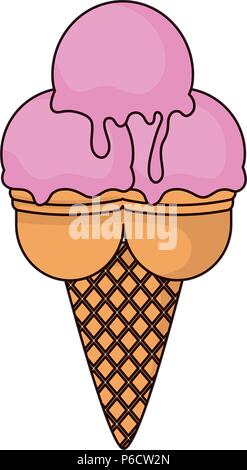 Cono Gelato con tre scoop su sfondo bianco, illustrazione vettoriale Illustrazione Vettoriale