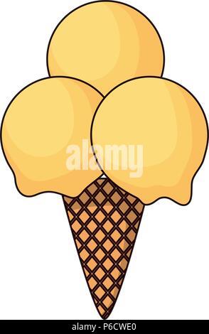 Cono Gelato con tre scoop su sfondo bianco, illustrazione vettoriale Illustrazione Vettoriale