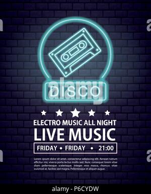 Discoteca elettro music poster di invito le luci al neon di colori illustrazione vettoriale graphic design Illustrazione Vettoriale