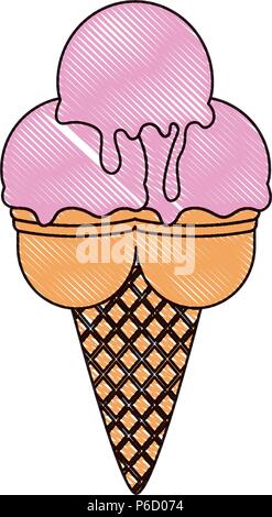 Cono Gelato con tre scoop su sfondo bianco, illustrazione vettoriale Illustrazione Vettoriale