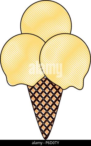 Cono Gelato con tre scoop su sfondo bianco, illustrazione vettoriale Illustrazione Vettoriale