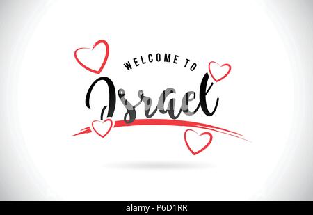 Israele Benvenuto alla parola del testo con caratteri scritti a mano e Rosso di Cuori immagine vettoriale immagine EPS. Illustrazione Vettoriale