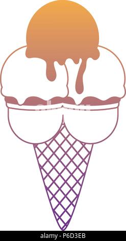 Cono Gelato con tre scoop su sfondo bianco, illustrazione vettoriale Illustrazione Vettoriale