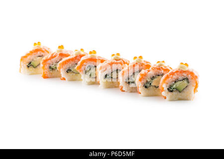 Porzione di Philadelphia rotoli sushi islolated su sfondo bianco. Foto Stock
