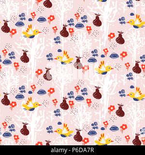 Flower disegnati a mano rosa vettore seamless pattern. Illustrazione Vettoriale