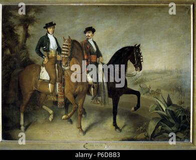 ROLDAN Y MARTINEZ , JOSE. PINTOR ESPAÑOL. SEVILLA 1808 - 1871. ' LOS DOS CABALLISTAS ' , OLEO. MUSEO PROVINCIALE Bellas Artes. GRANADA. Foto Stock