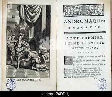 RACINE , Jean. POETA TRAGICO FRANCES. 1639 - 1699. PORTADA DE ' ANDROMECA ' , EDICION 1744. BIBLIOTECA Nacional. MADRID. Foto Stock