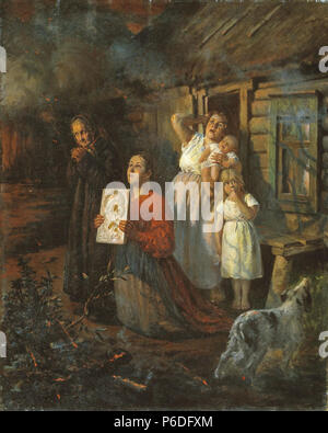 Inglese: Village fuoco : . . 1901 . 1901 49 Fëdor Buchholz Village fire 1901 Foto Stock