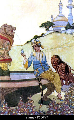 Inglese: Le storie per Arabian Nights Entertainments sono stati pubblicati da 'Longmans, verde e Co. di Londra nel 1898, da Andrew Lang (1844-1912). Le illustrazioni a colori sono di Rene Bull (1870-1946) La birra lager le immagini in bianco e nero vengono da Henry Ford Giustizia (1872-1941) . 1898 49 Giardini 1 Foto Stock