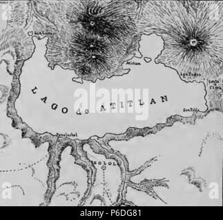 Español: Grabado del libro il Guatemala, la terra del quetzal de William T. Brigham, publicado en 1887. Diagrama del Lago de Atitlan. 1884 50 Guatemala terra quetzal Brigham 1887 02 Foto Stock