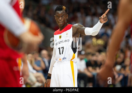 29 giugno 2018, Germania, Braunschweig, Basket, qualificazione della Coppa del Mondo, vs Germania Austria, primo round, gruppo G, 5° giornata: la Germania Dennis Schroeder. Foto: Swen Pförtner/dpa Foto Stock