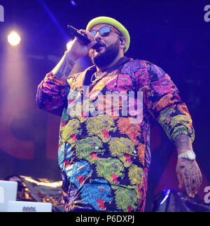 Milwaukee, Wisconsin, Stati Uniti d'America. Il 28 giugno, 2018. Il rapper canadese ventre suona dal vivo presso Henry Maier Festival Park durante il Summerfest di Milwaukee, nel Wisconsin. Ricky Bassman/Cal Sport Media/Alamy Live News Foto Stock