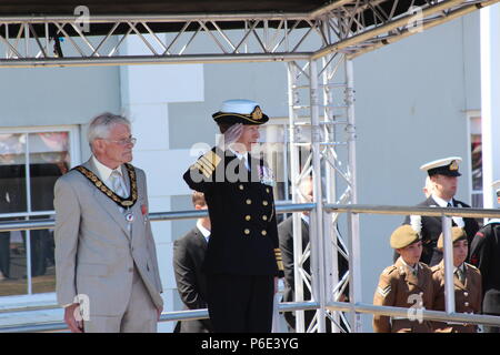 Vigore il giorno, Llandudno, Wales UK, Sabato 30 Giugno 2018. Princess Anne e Theresa Maggio, frequentando le forze armate giorno Llandudno. Carta di credito/Mike Clarke/ Alamy Live News Foto Stock