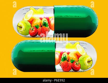 Vitamina capsule, illustrazione concettuale. Foto Stock