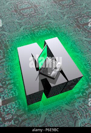 AI e laptop, illustrazione concettuale. Foto Stock