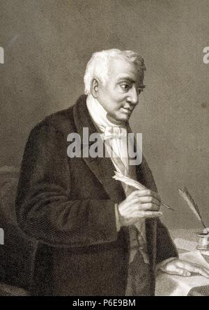QUINTANA , Manuel Jose. POETA Y POLITICO ESPAÑOL. MADRID 1772 - 1857. GRABADO RETRATO DE LA COLECCION ' VARONES ILUSTRES '. CALCOGRAFIA Nacional. MADRID. Foto Stock