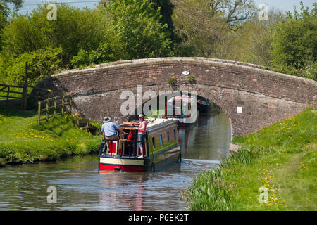 Canal Boat in Llangollen Canal a minore Frankton, Shropshire. Foto Stock