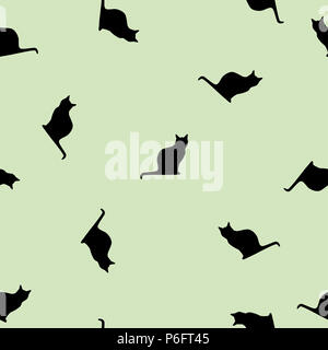 Seamless pattern animali gatti neri su sfondo verde, vettore eps 10 Foto Stock