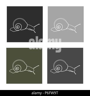 Illustrazione astratta, in bianco e nero la silhouette della lumaca. La lumaca sul pendio. Sfondo nero. Set. Illustrazione Vettoriale